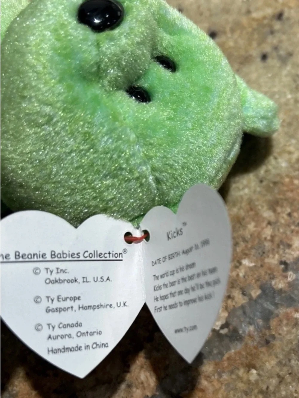 Vintage Ty Beanie Baby - Kicks the Green Soccer Bear (1998 / Retired)⁠